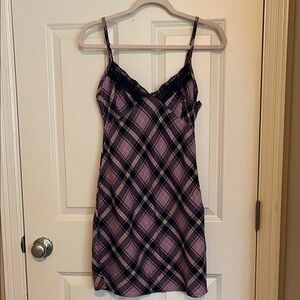 Plaid Lace Trim Dress